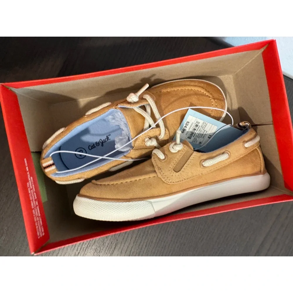 Coastal Boat Cat & Jack Boat Shoes Boys Size 13 Tan Slip On Nautical Classic